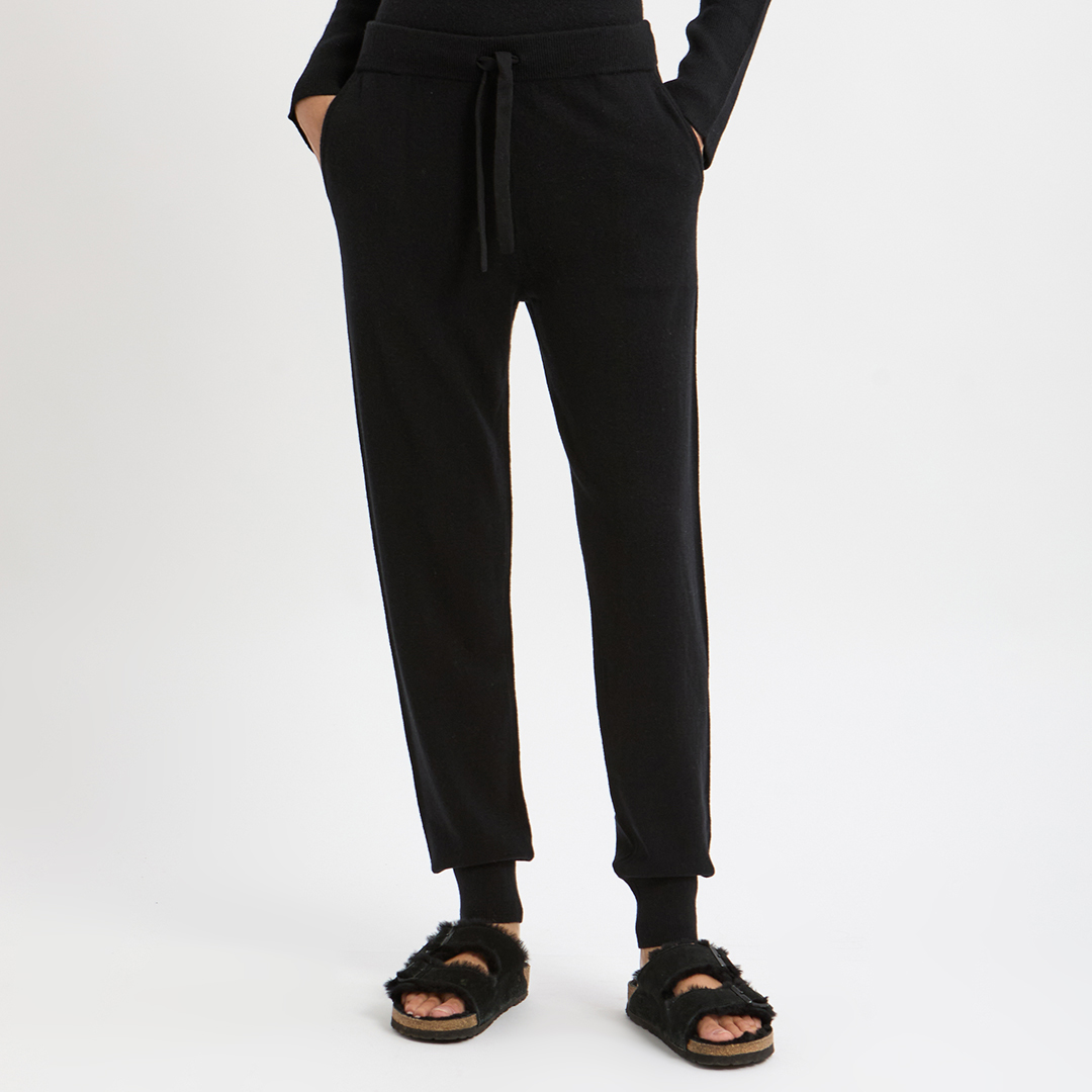 Black Cashmere Blend Cuffed Joggers main product photo