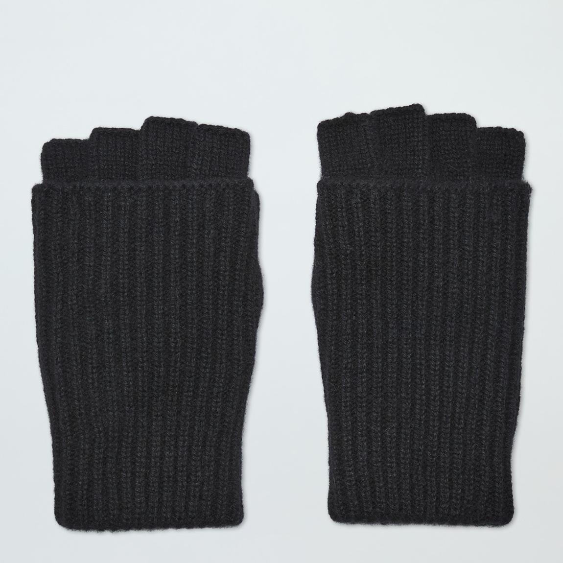 Black Cashmere Ribbed Fingerless Gloves main product photo