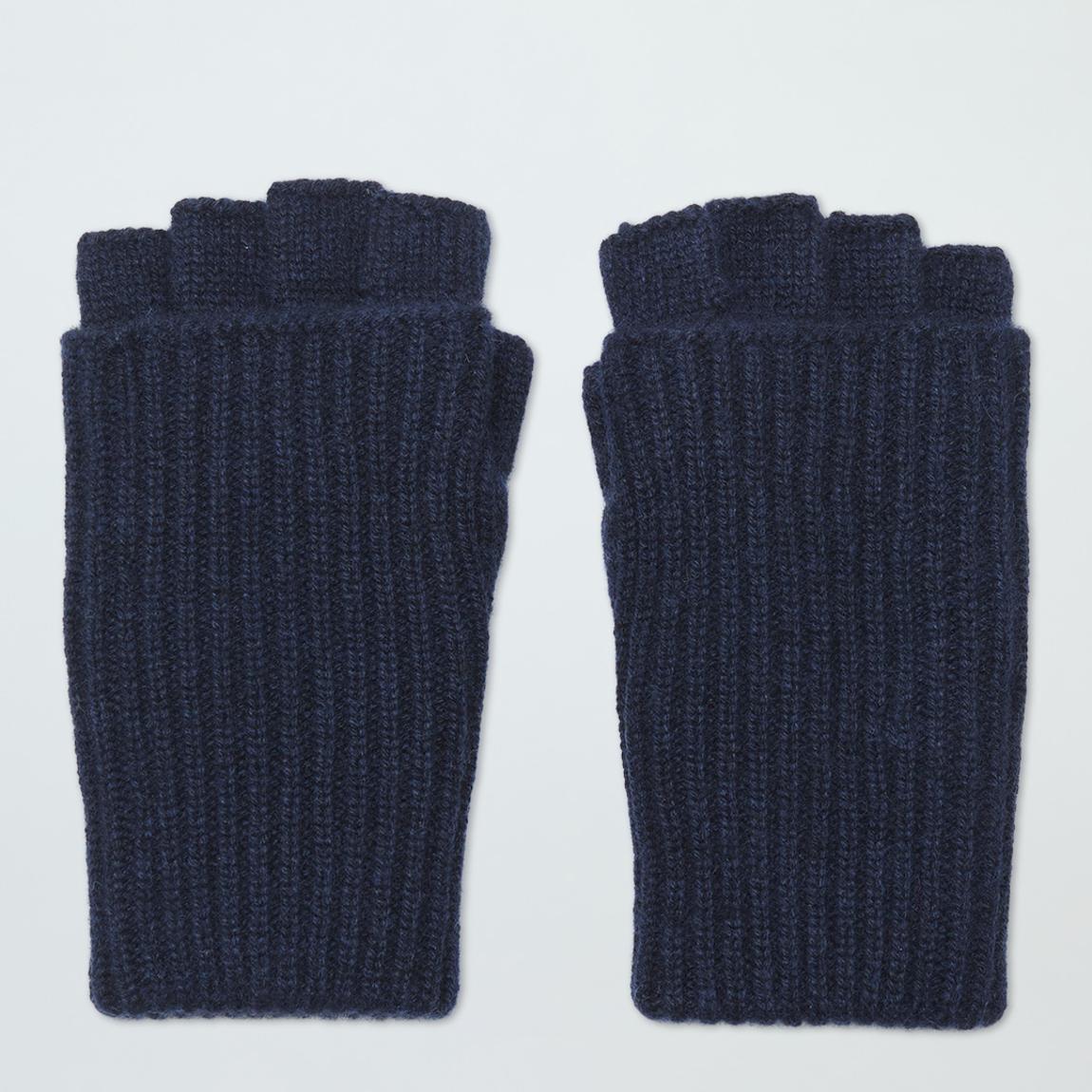 Navy Cashmere Ribbed Fingerless Gloves main product photo