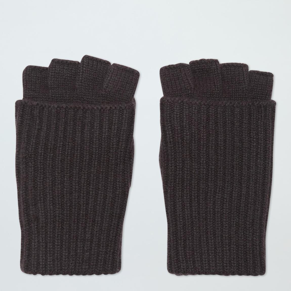 Brown Cashmere Ribbed Fingerless Gloves main product photo
