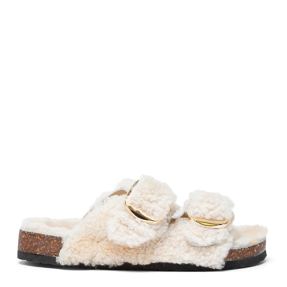 Women's Cream Shearling Double Buckle Slider main product photo