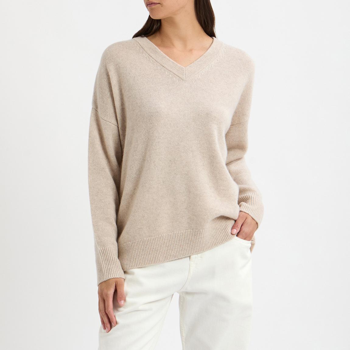 Cream Cashmere V Neck Jumper main product photo