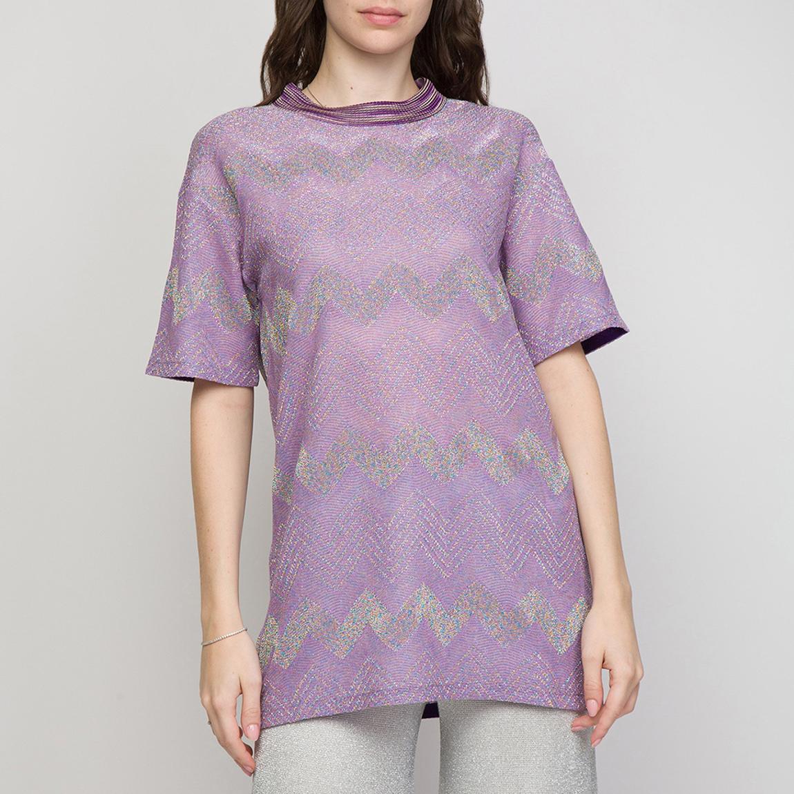 Purple Zig Zag Cotton Blend T-Shirt main product photo