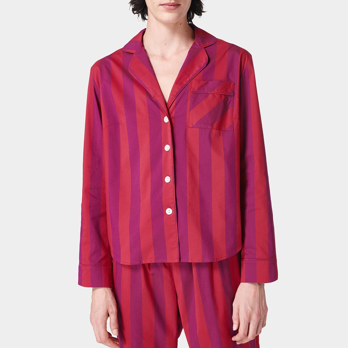 Amaranth Pink Bold Stripe Restful Sleep Long Sleeve Pyjama Shirt Powered By Brrr main product photo