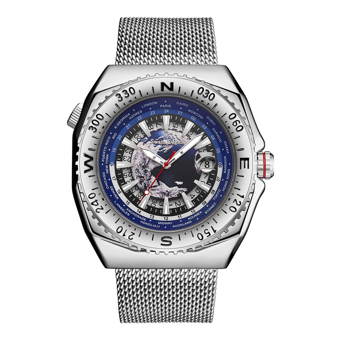Men's Silver Swan & Edgar World Compass Watch 51mm main product photo