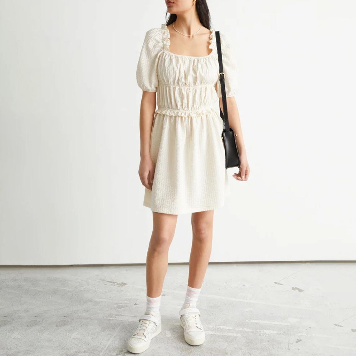 White Esther Cotton Blend Mini Dress main product photo