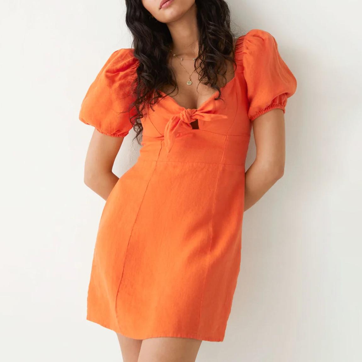 Orange Eliza Linen Dress main product photo