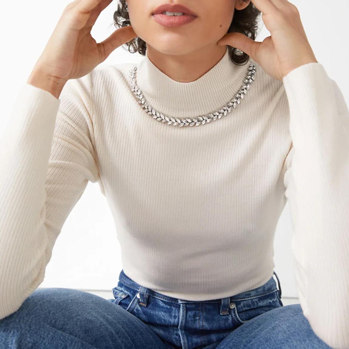 White Farida Necklace Detail Sweater main product photo