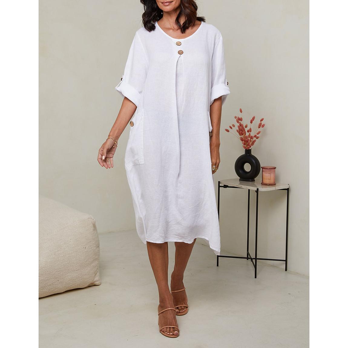 White Linen Midi Dress main product photo