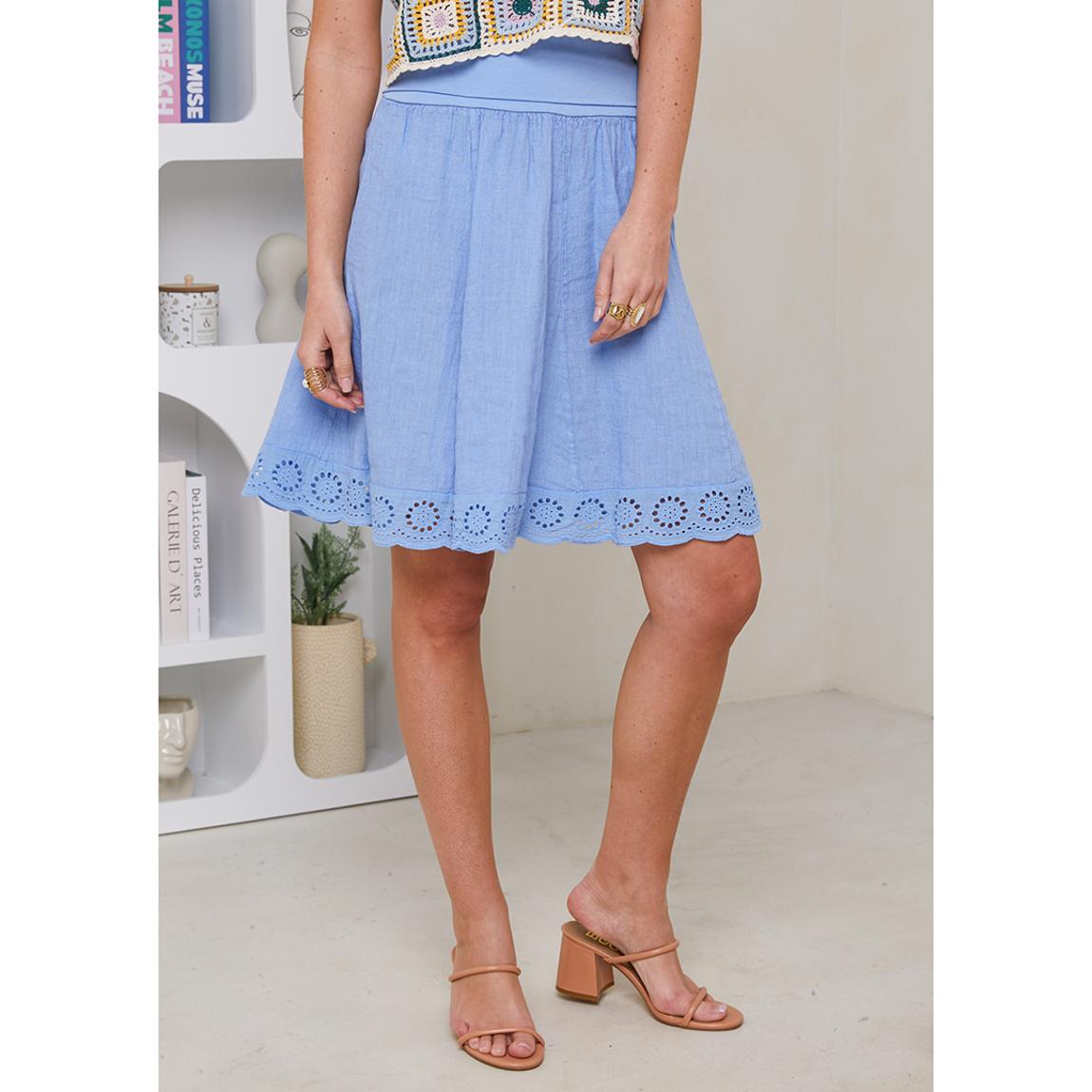 Blue Broderie Linen Mini Skirt main product photo
