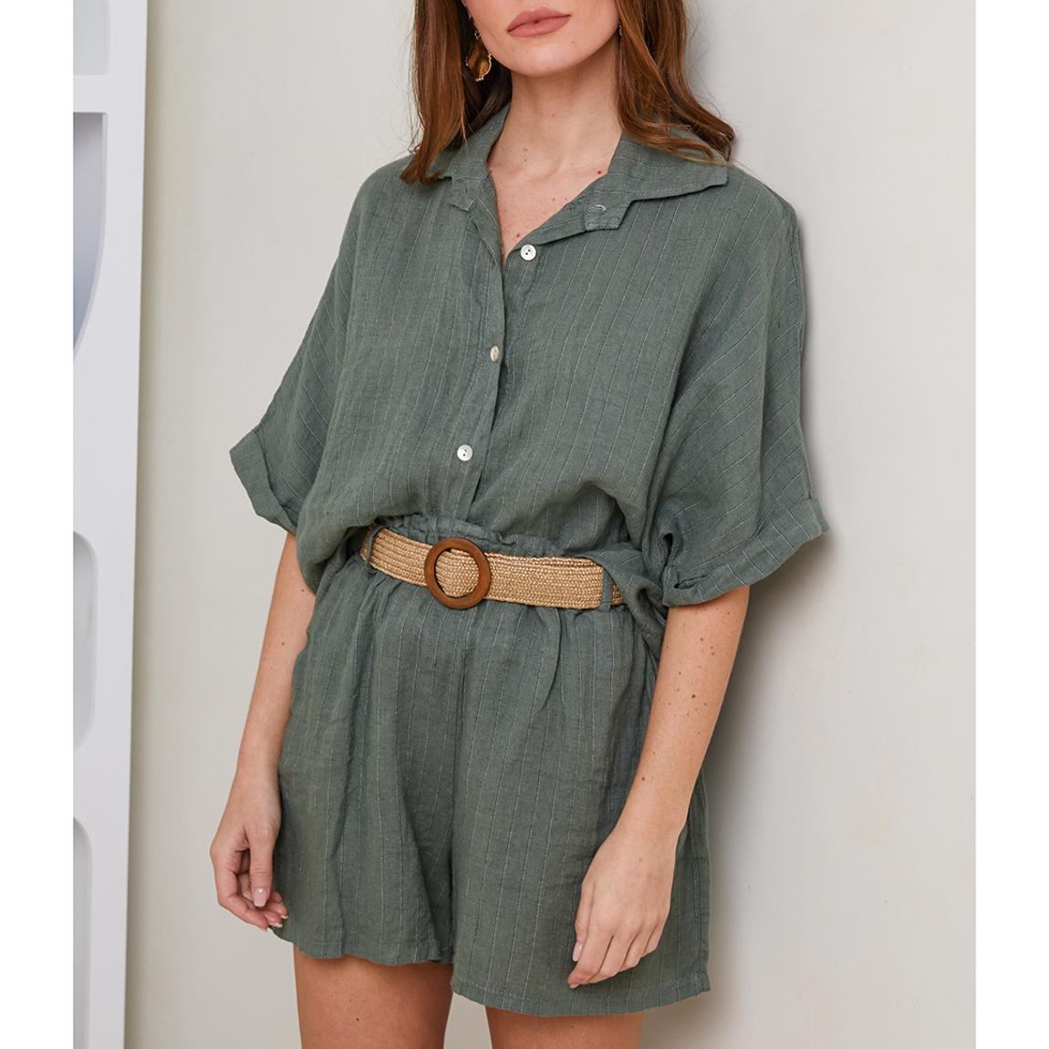 Khaki Stripe Linen Shirt main product photo