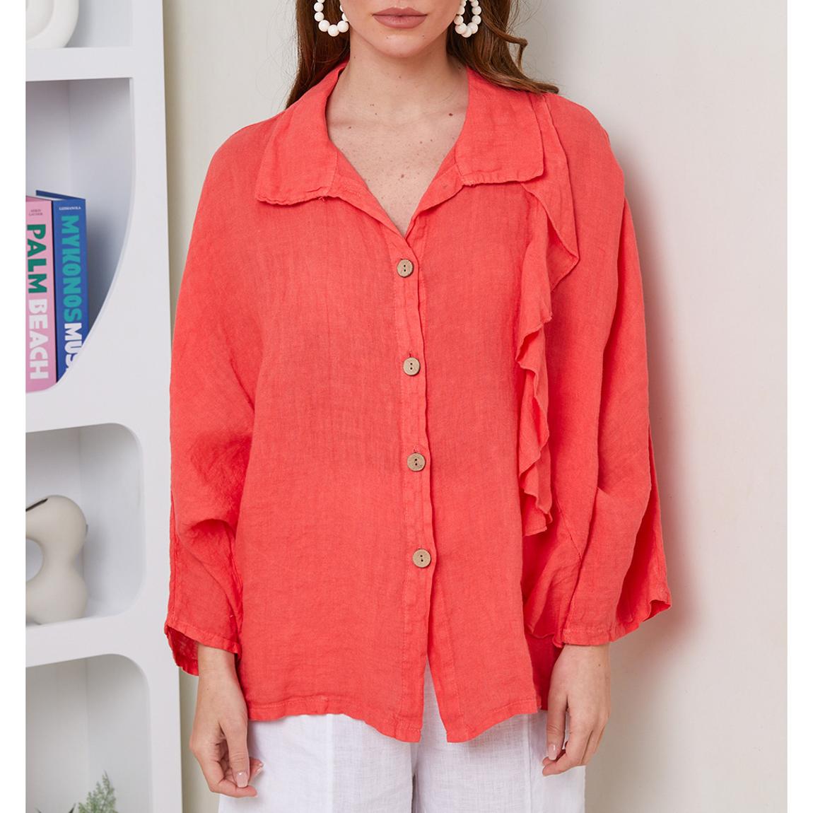Coral Long Sleeve Linen Top main product photo
