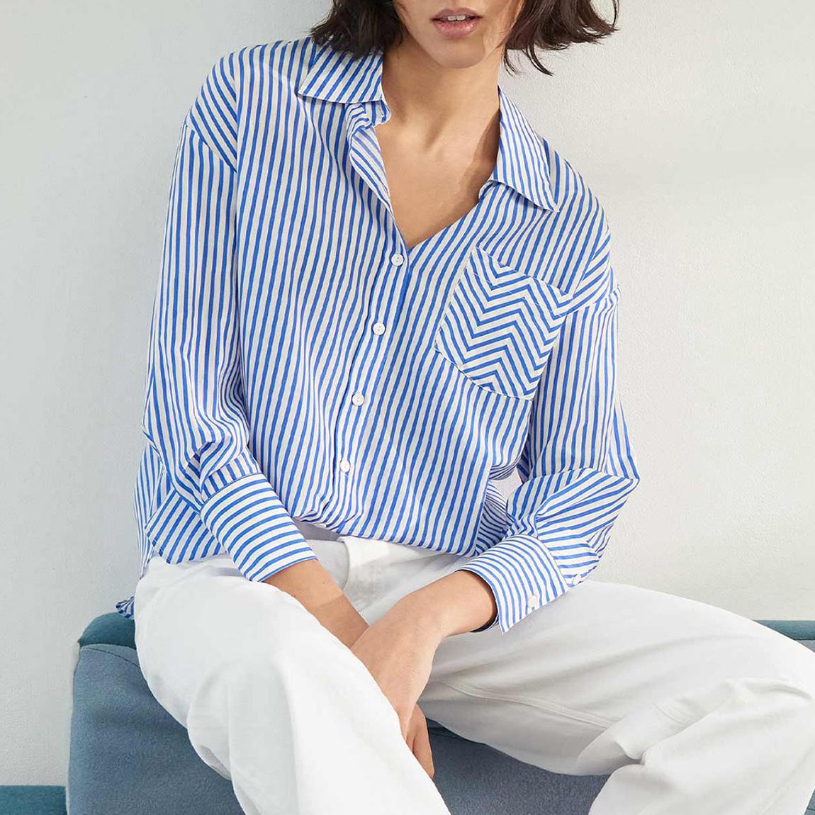 Relaxed silk cotton stripe shirt main product photo
