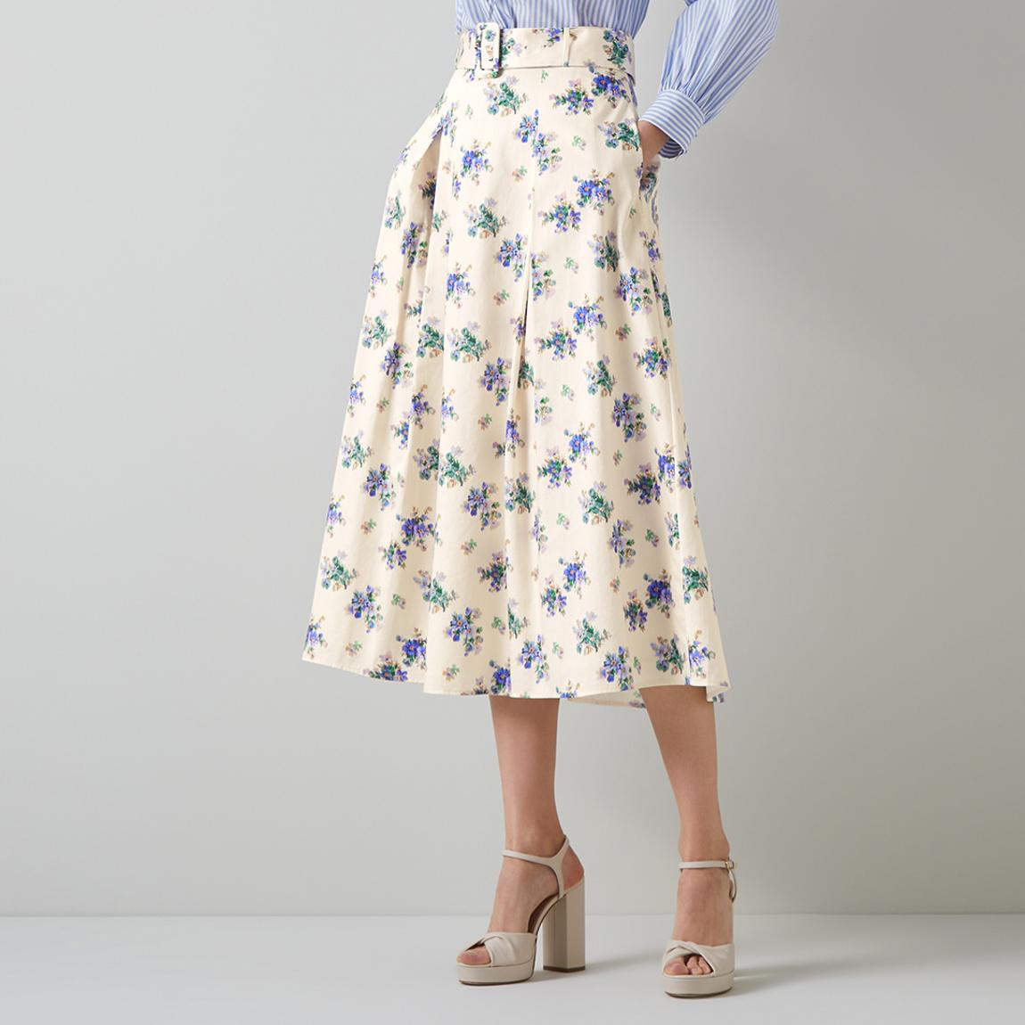 Cream Elodie Printed Cotton Midi Skirt main product photo