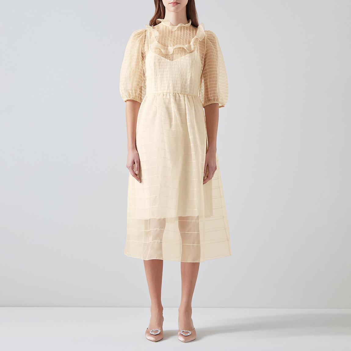 Cream Maddie Silk Midi Dress main product photo