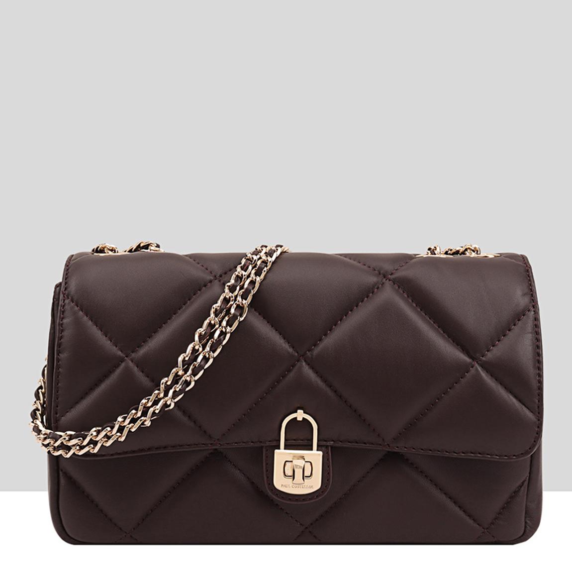 Brown Quilted Leather Elena Crossbody Bag main product photo