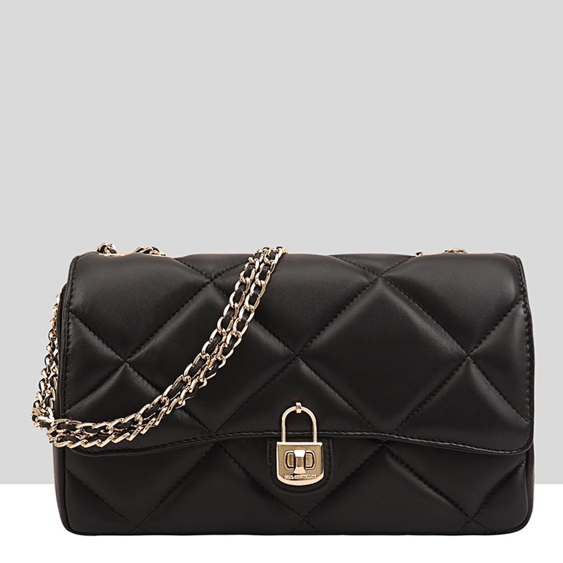 Black Quilted Leather Elena Crossbody Bag main product photo
