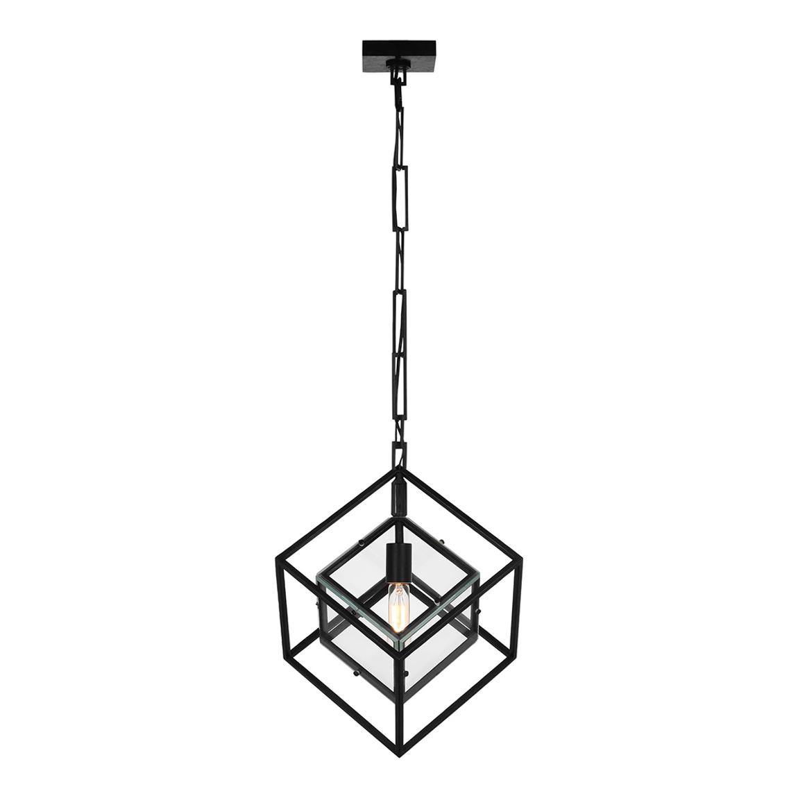 Cubed Medium Pendant in Aged Iron with Clear Glass main product photo