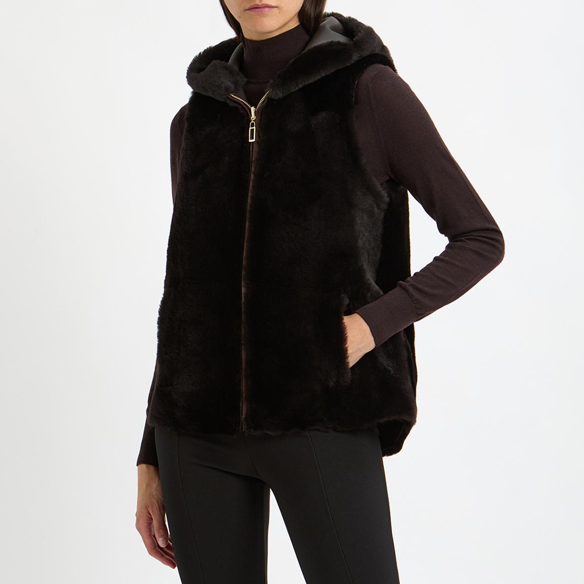 Brown Shearling Hooded Reversible Gilet main product photo