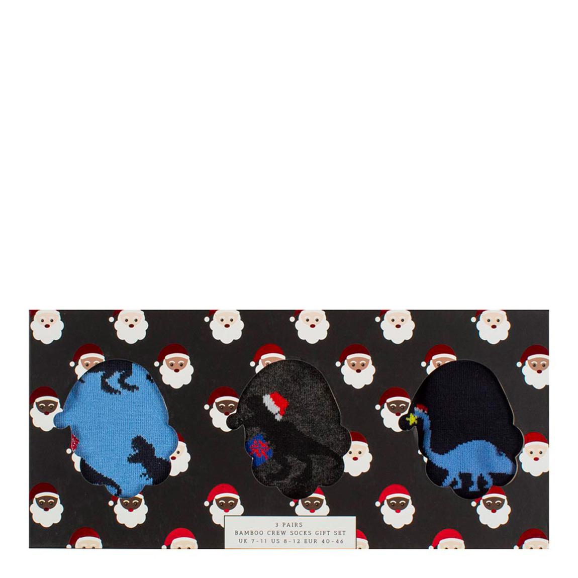 Multi Bamboo 3pk Christmas Dinosaur Socks Gift Box main product photo