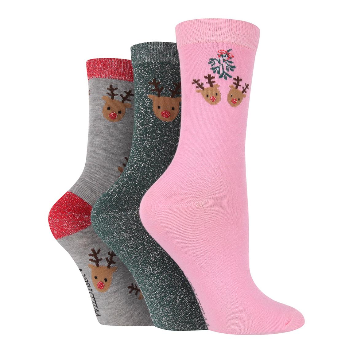 Multi Reindeer 3pk Bamboo Socks main product photo