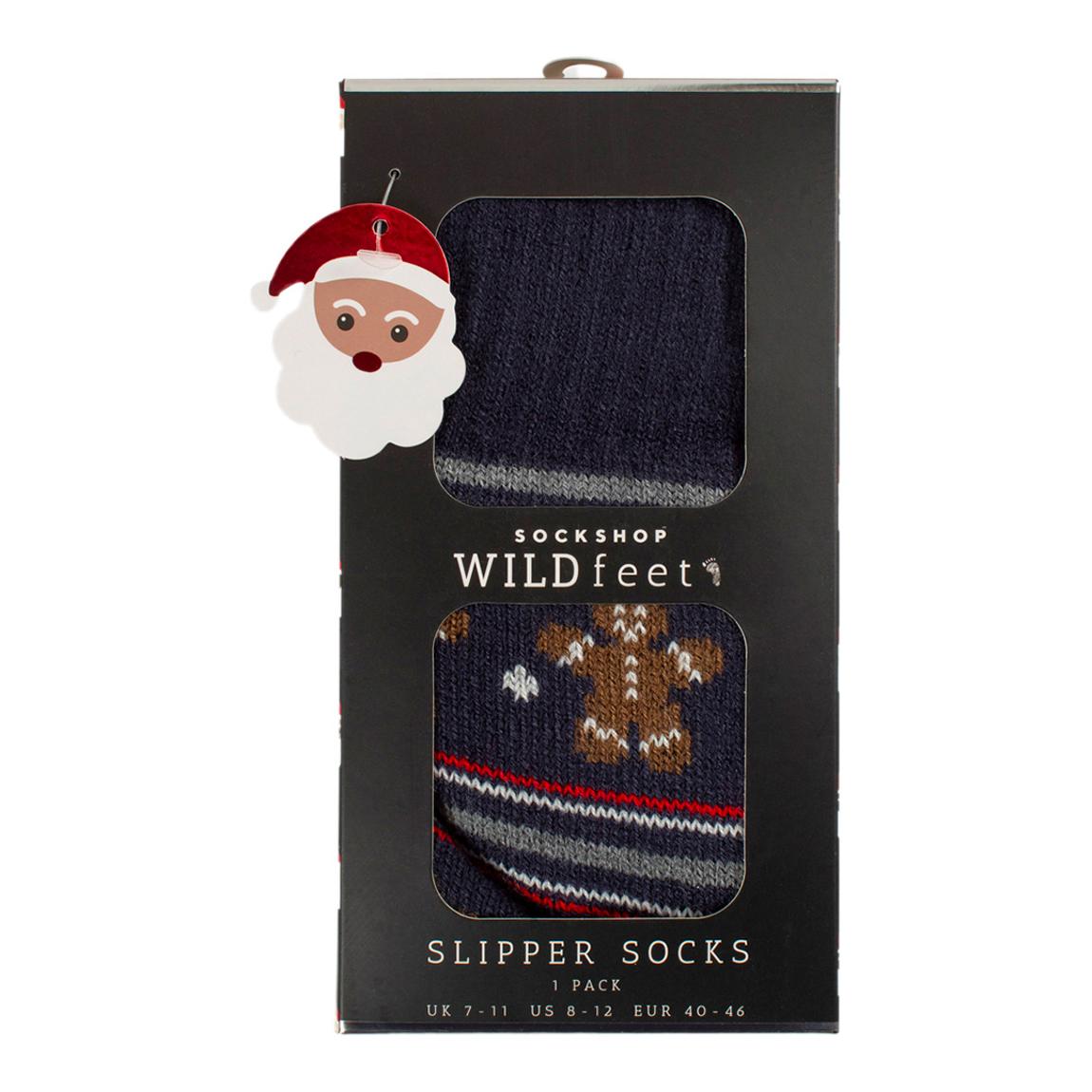 Navy 1pk Gingerbread Man Gift Boxed Slipper Sock main product photo