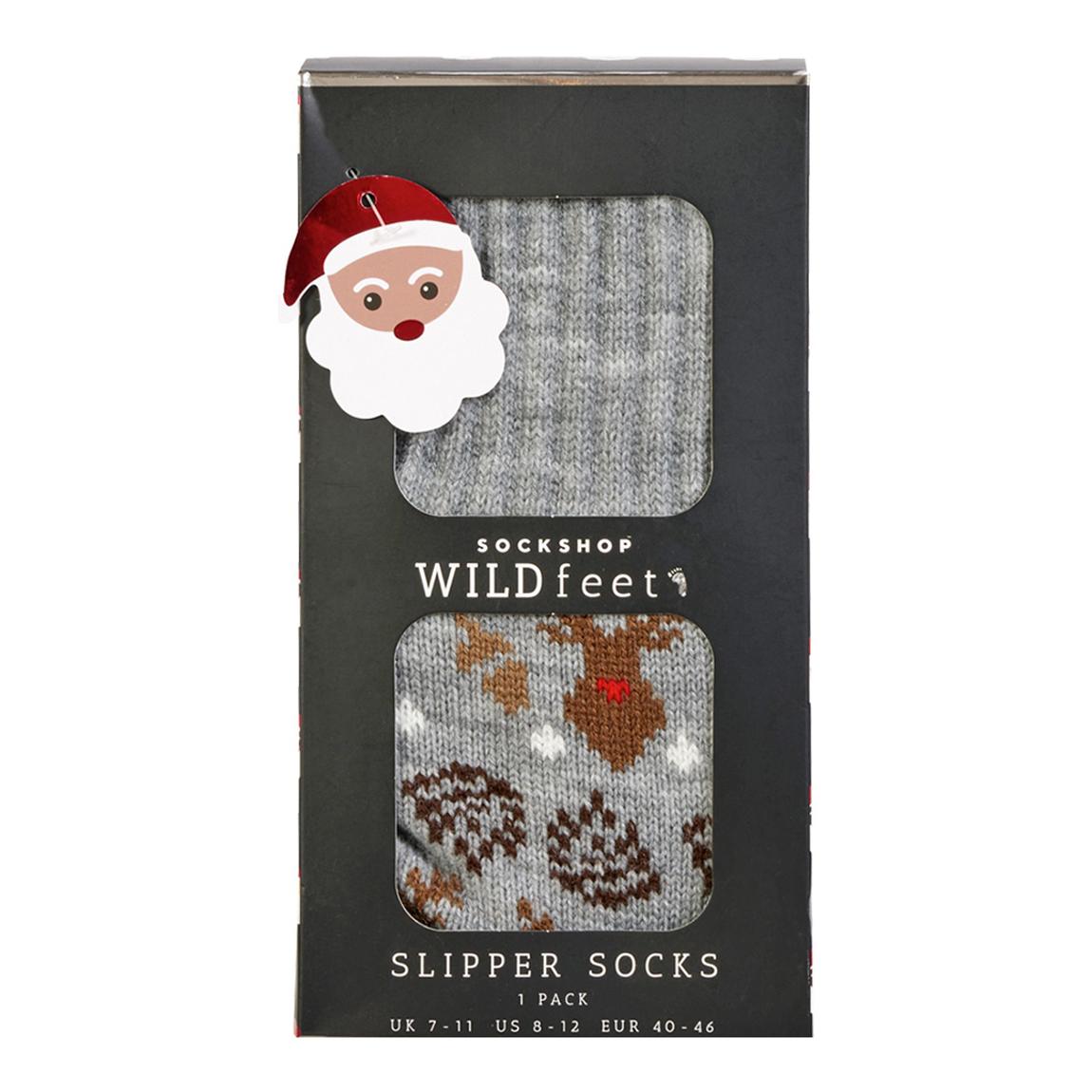 Grey 1pk Reindeer Gift Boxed Slipper Sock main product photo