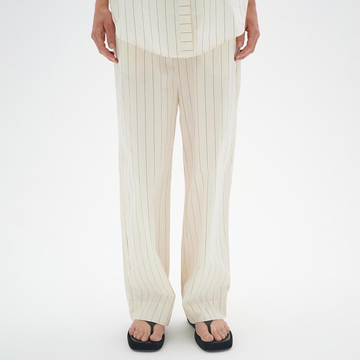 Cream Eman Stripe Cotton Trousers main product photo