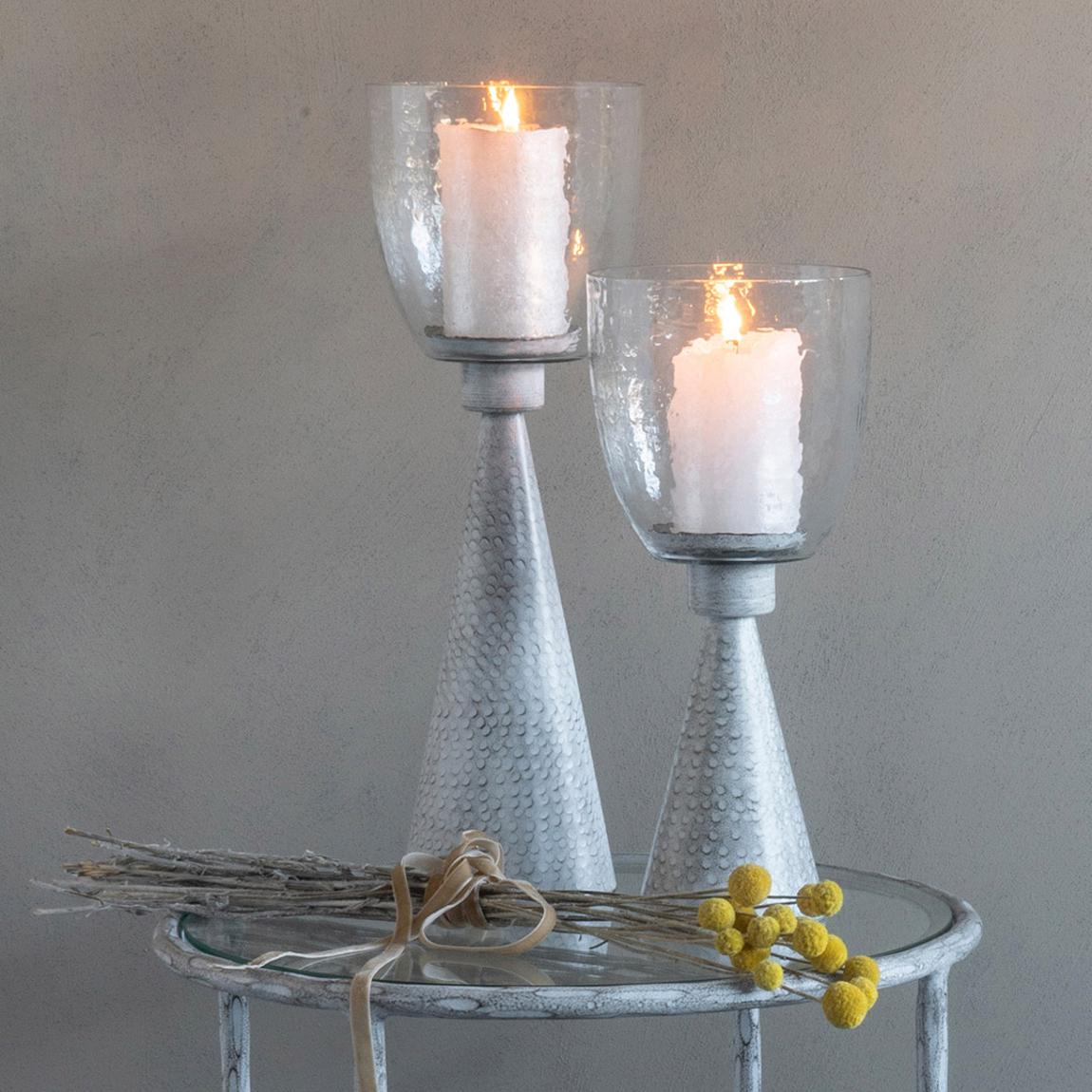 Sandbanks Iron and Hammered Glass Hurricane Small 36cm Table Chalk White main product photo
