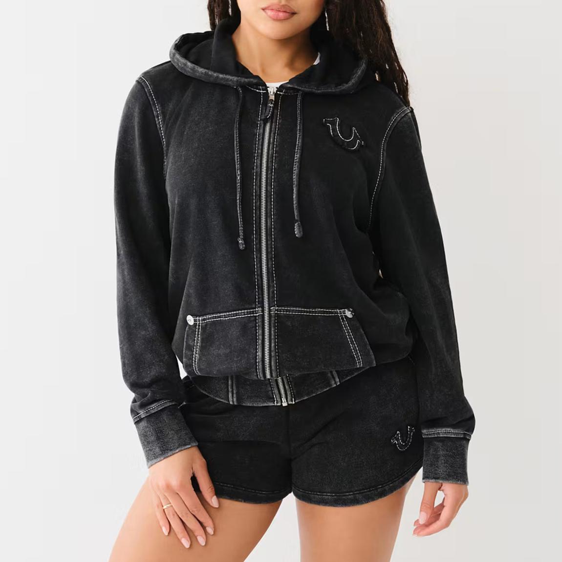 Black Zip Up Cotton Blend Hoodie main product photo