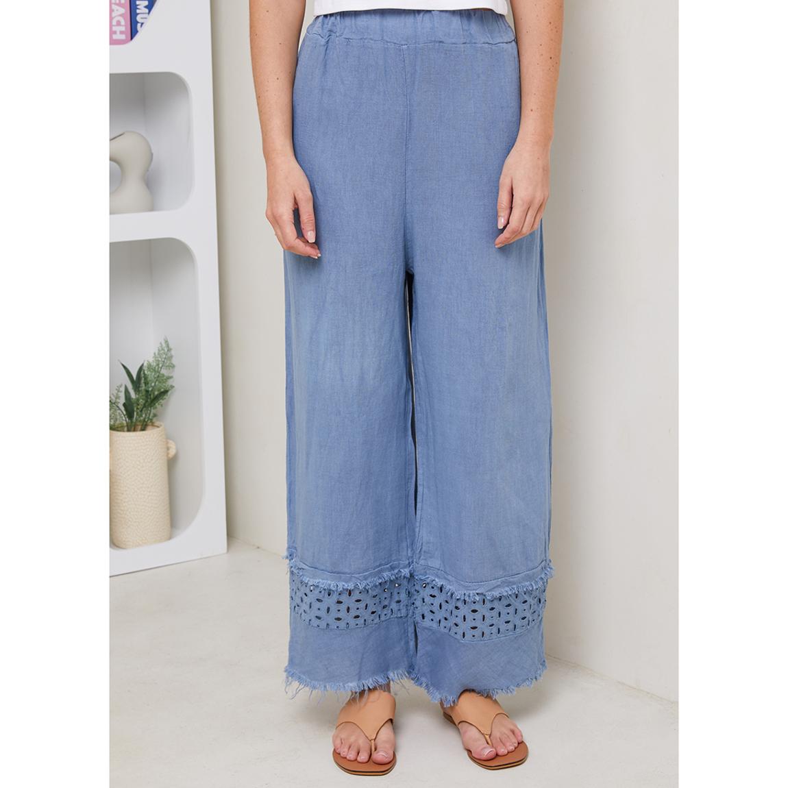 Blue Linen Embroidered Trouser main product photo