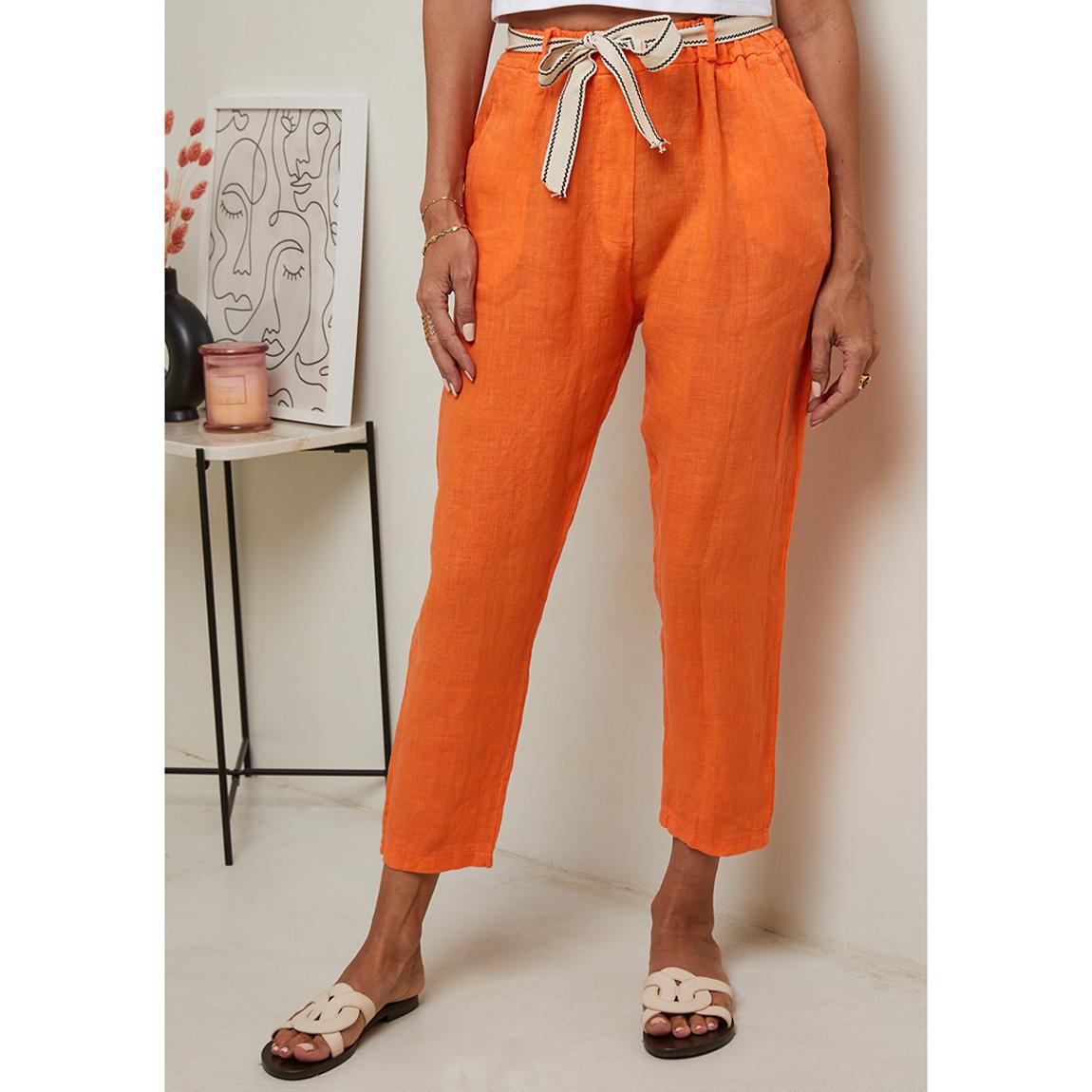 Orange Linen Belt Trouser main product photo