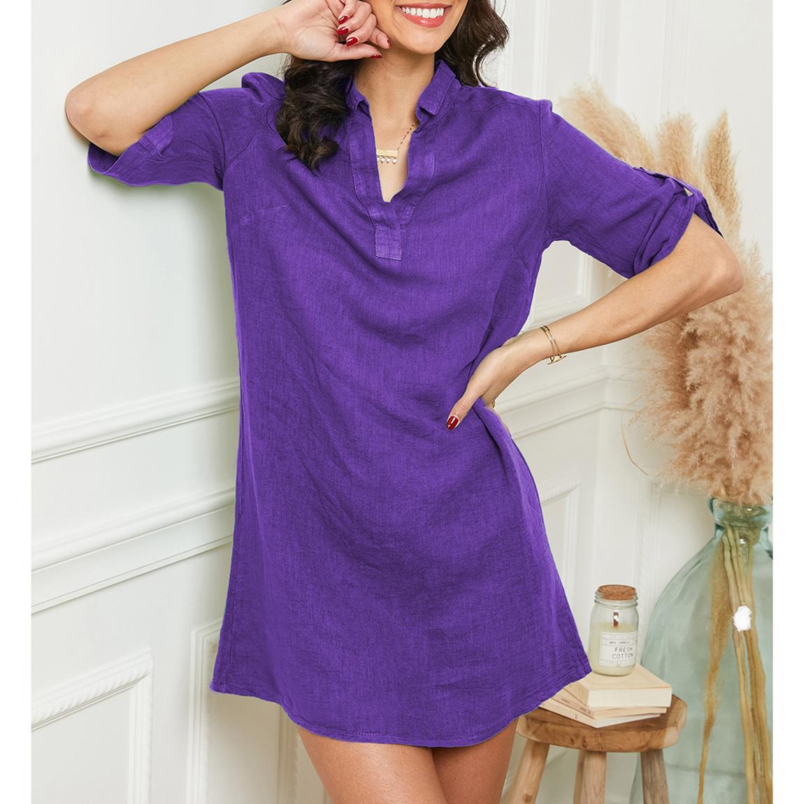 Purple Collar Linen Dress main product photo