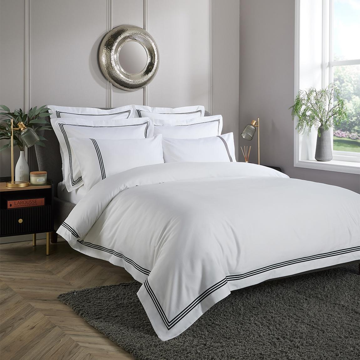 Embroidered 800TC Superking Duvet Cover, White/Black main product photo