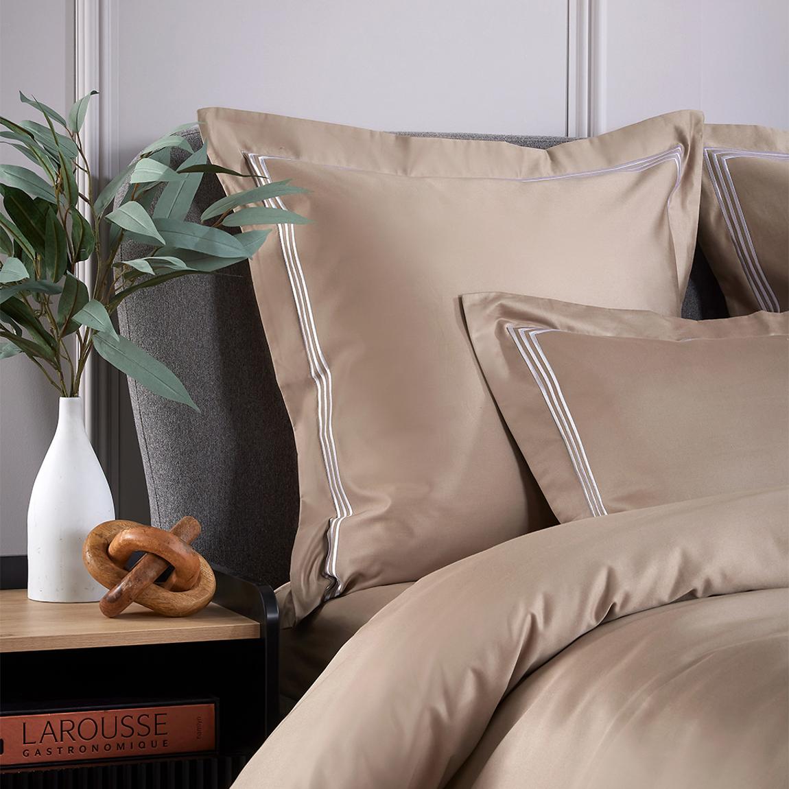 Embroidered 800TC Single Square Pillowcase, Flax/White main product photo