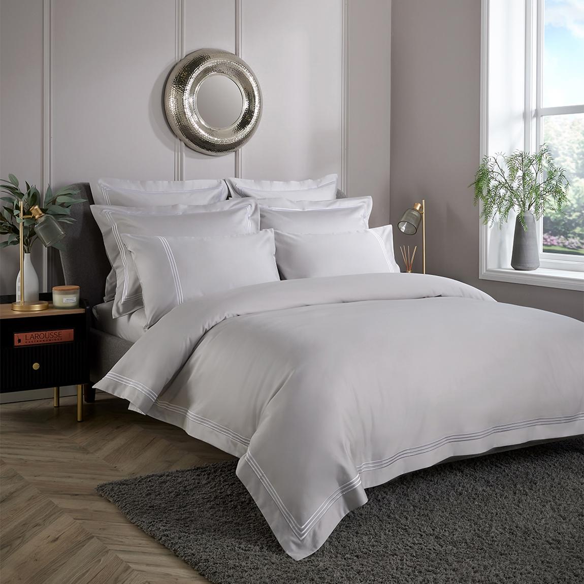 Embroidered 800TC King Duvet Cover, Grey/White main product photo