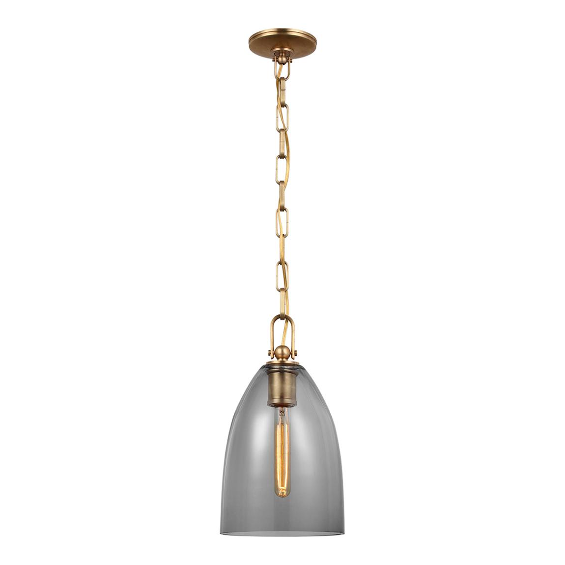 Andros Medium Pendant in Antique-Burnished Brass with Smoked Glass main product photo