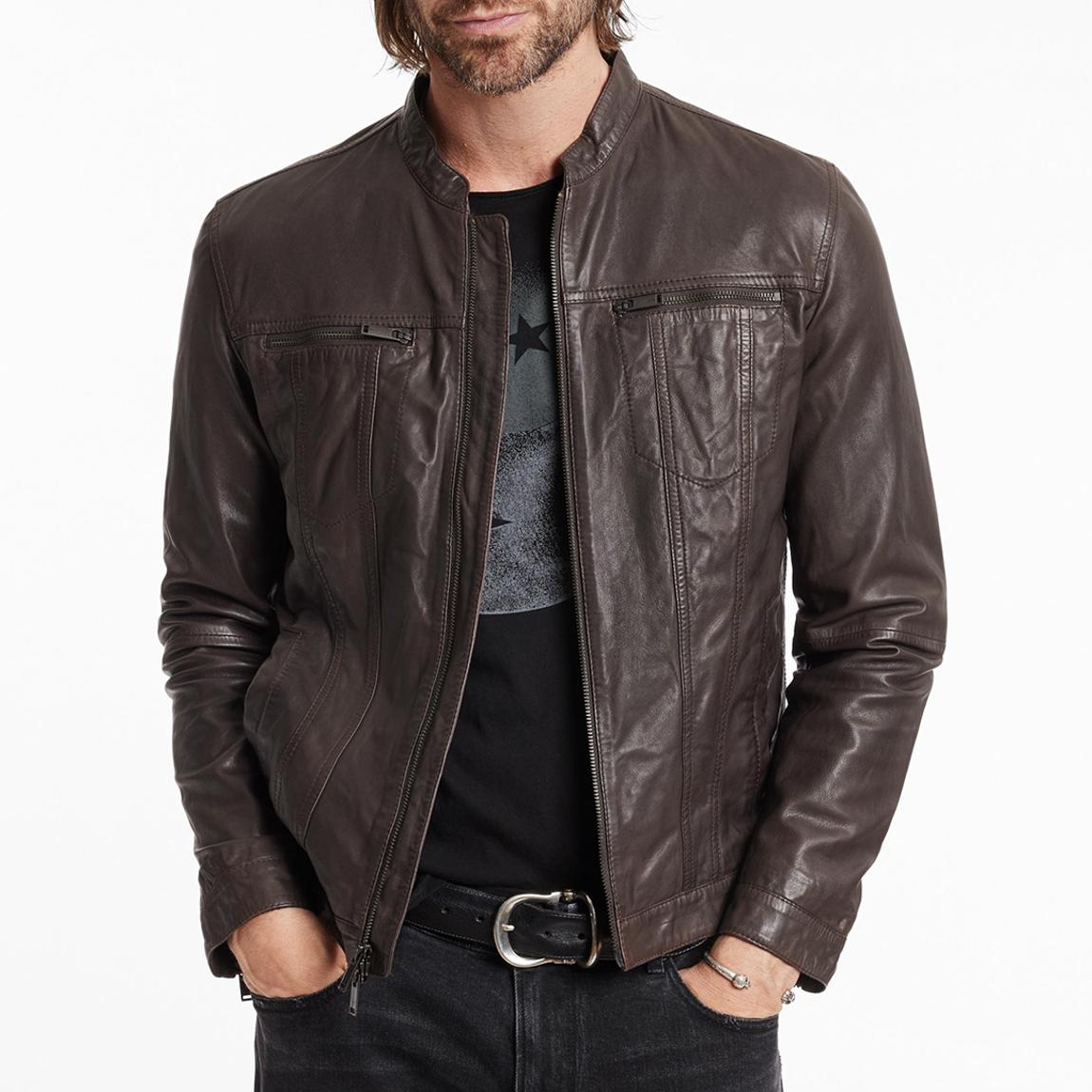 Brown Brando Band Collar Leather Jacket main product photo