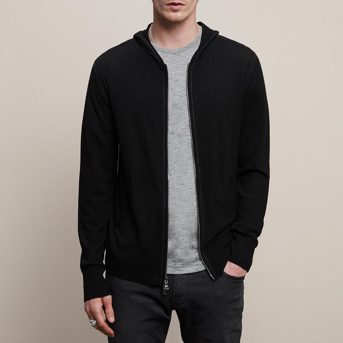 Black Zipped Merino Wool Blend Hoodie main product photo