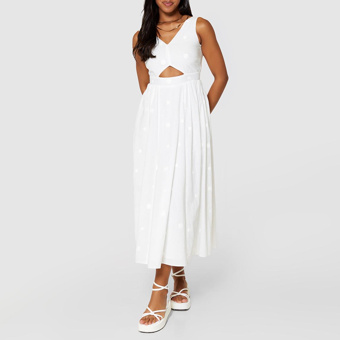 White A-Line Tie Back Midi Dress main product photo