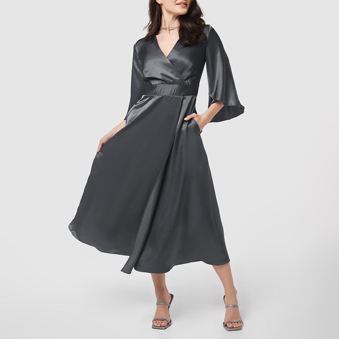 Grey A-Line Wrap Dress main product photo
