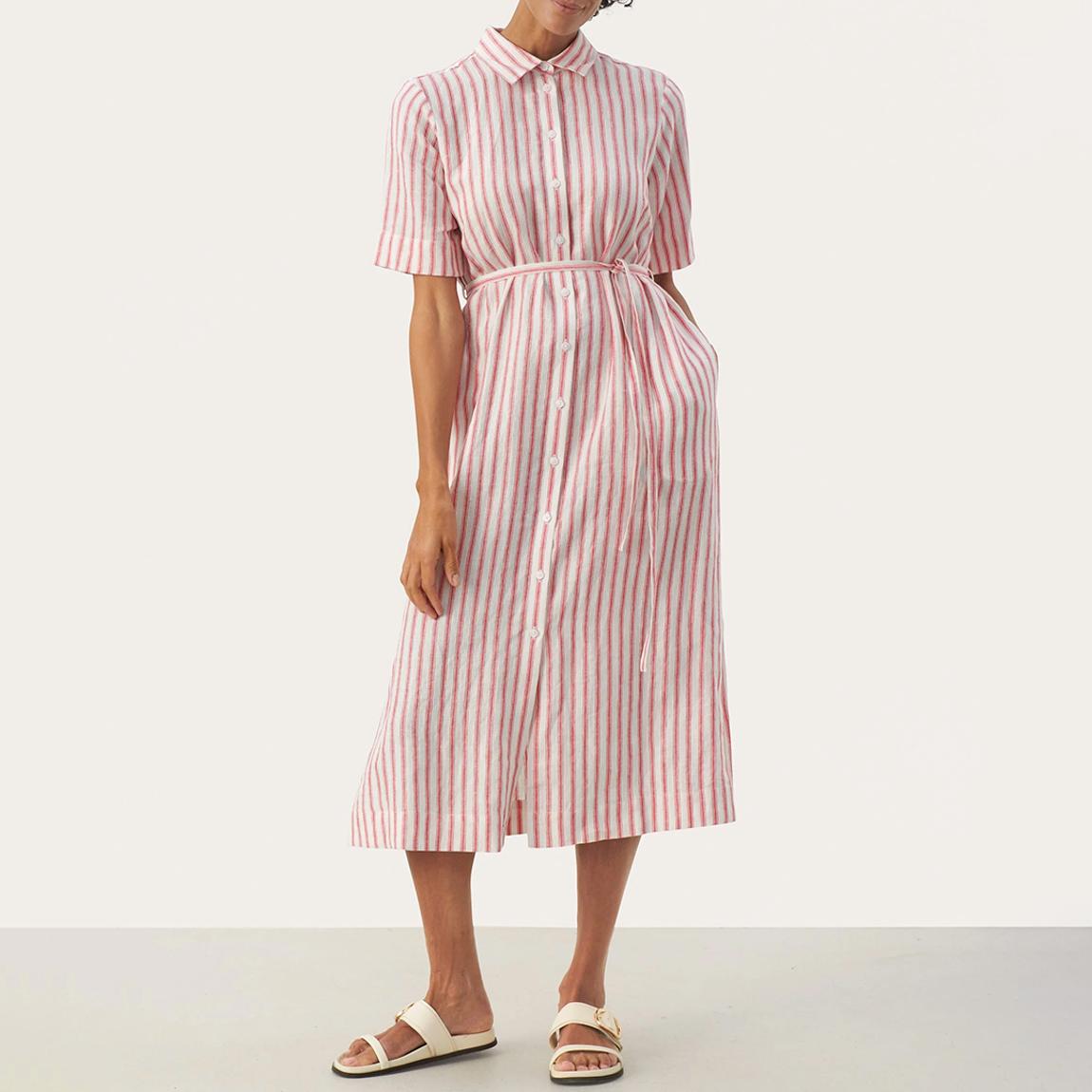 Red Emmalou Stripe Linen Dress main product photo