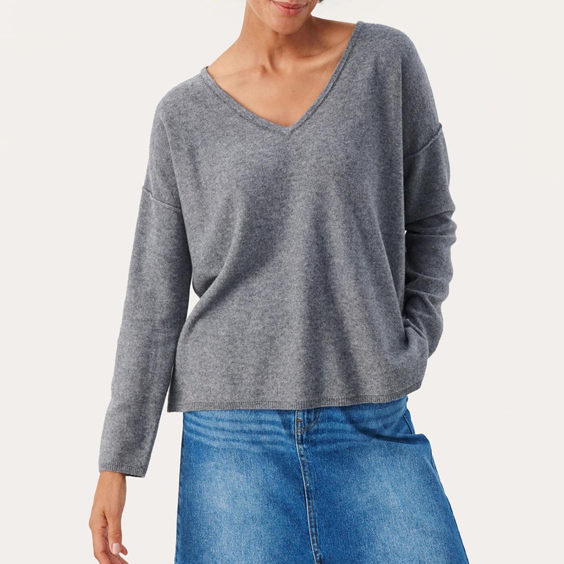 Grey Iliane V-Neck Wool Top main product photo