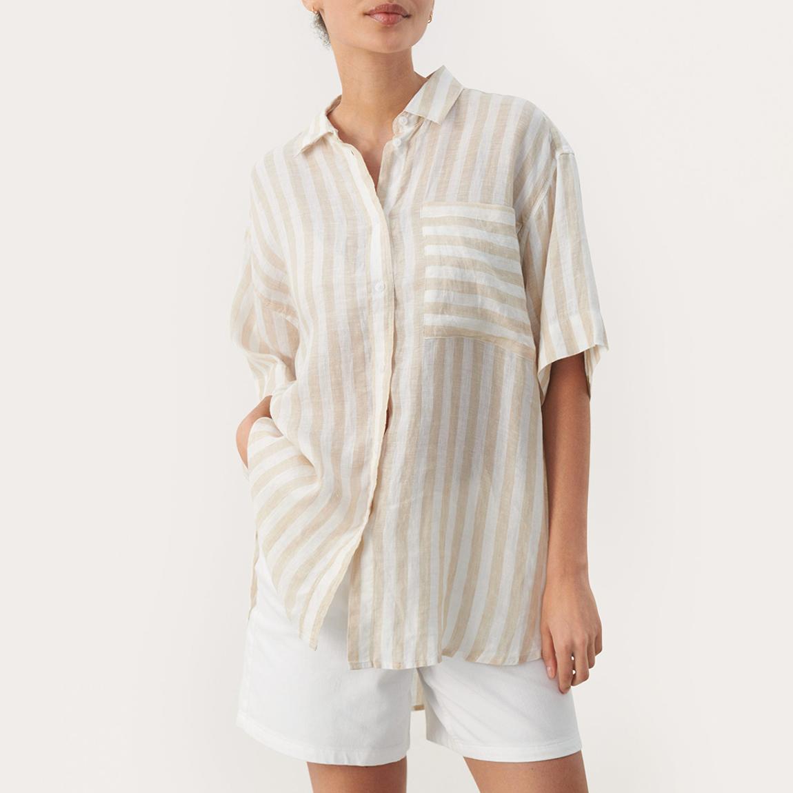 Beige Garine Stripe Linen Shirt main product photo