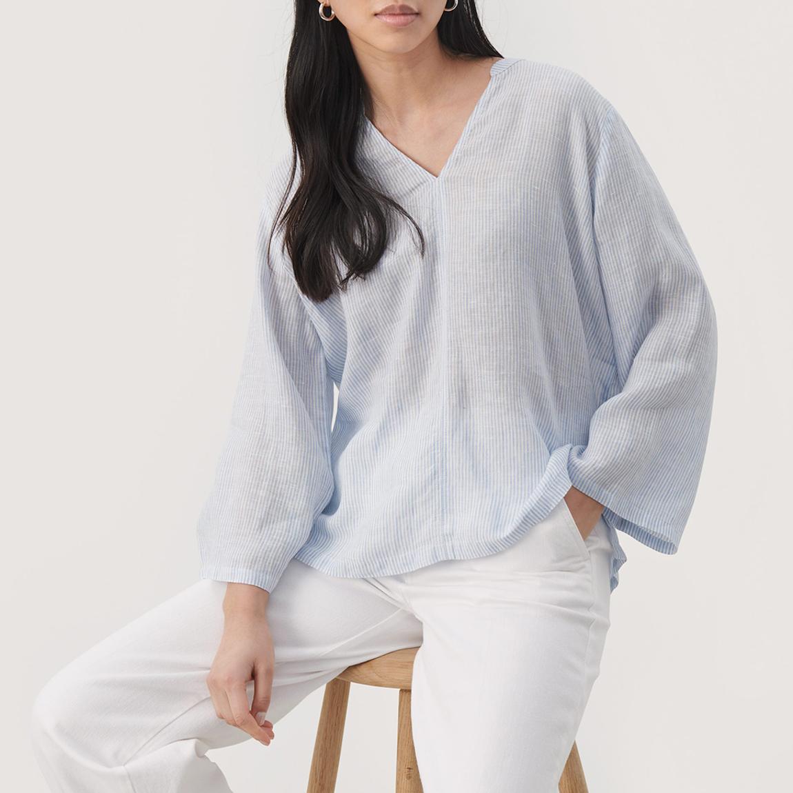 Blue Gertha V-Neck Linen Blouse main product photo