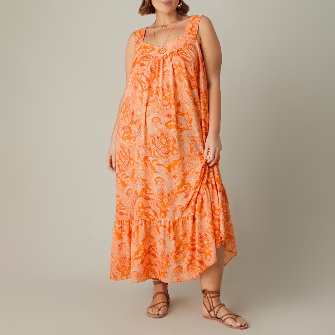 Orange Paisley Tiered Midaxi Dress main product photo