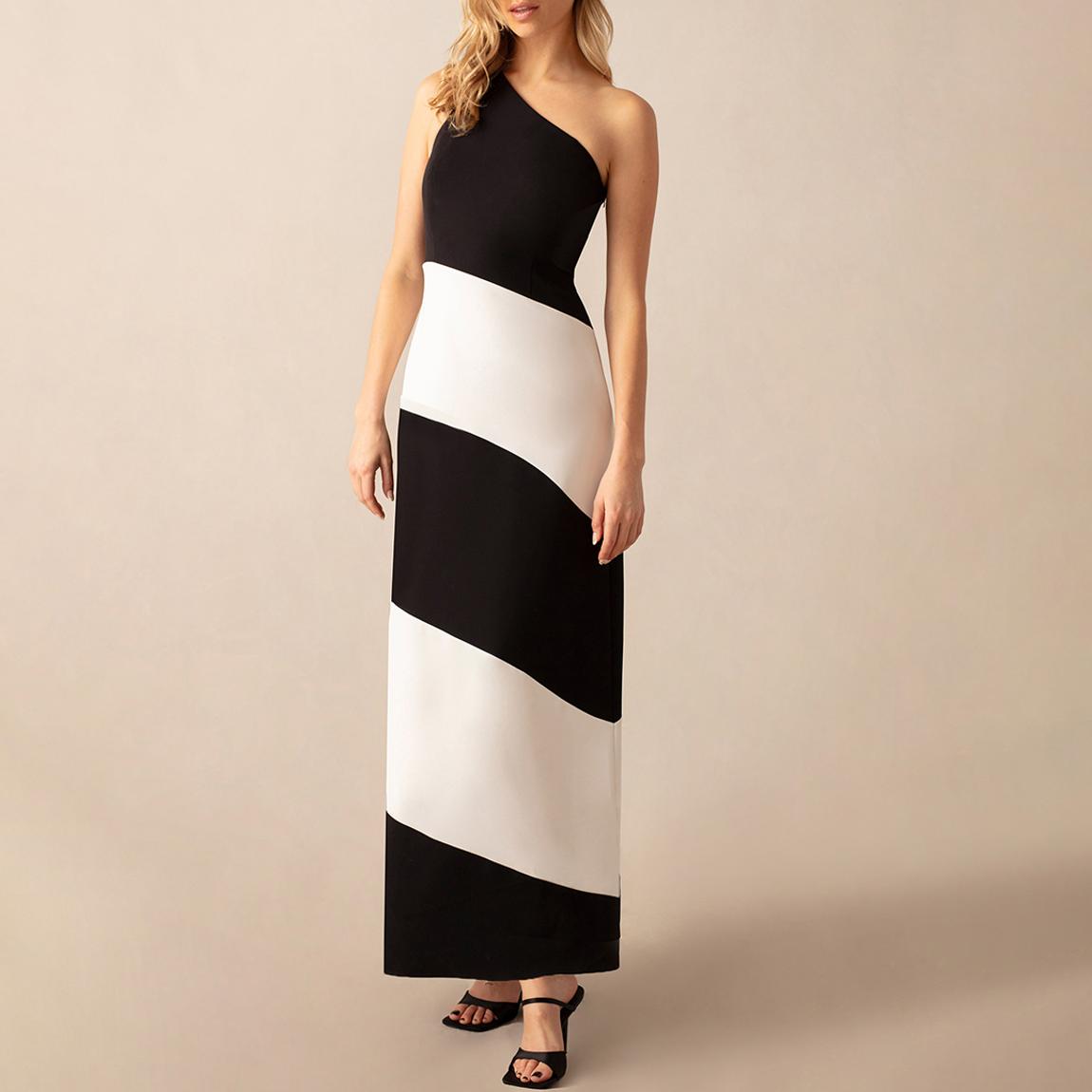 White/Black Sofia Stripe One Shoulder Maxi Dress main product photo