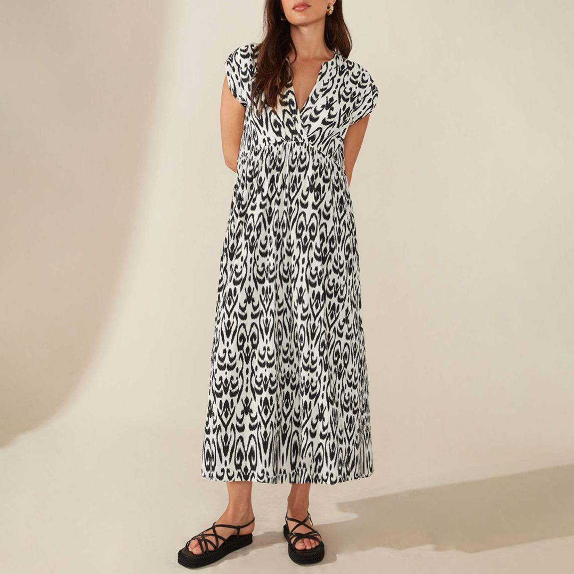 Black Textured Wrap Cotton Blend Dress main product photo