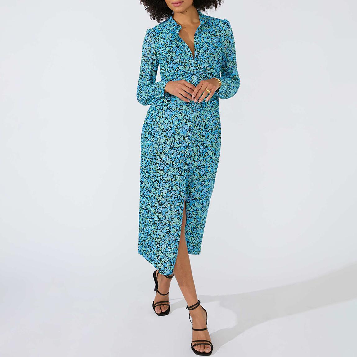 Blue Floral Mesh Shirt Dress main product photo