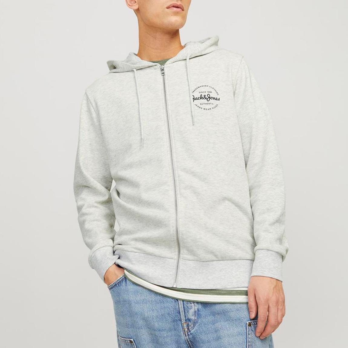 White Melange Zipped Cotton Blend Hoodie main product photo